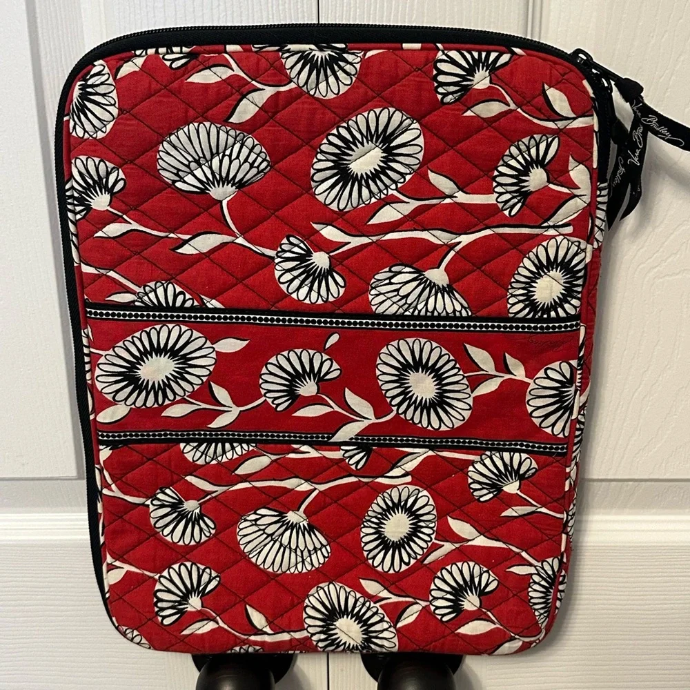 Vera Bradley Red Quilted Floral Carry-On Sleeve with Black Trim